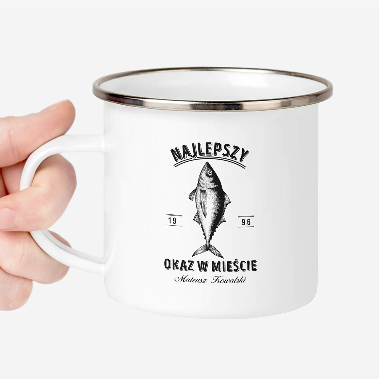 Emaliowany kubek wędkarza - Najlepszy Okaz kubek dla wędkarza prezent dla wędkarza prezent dla niego