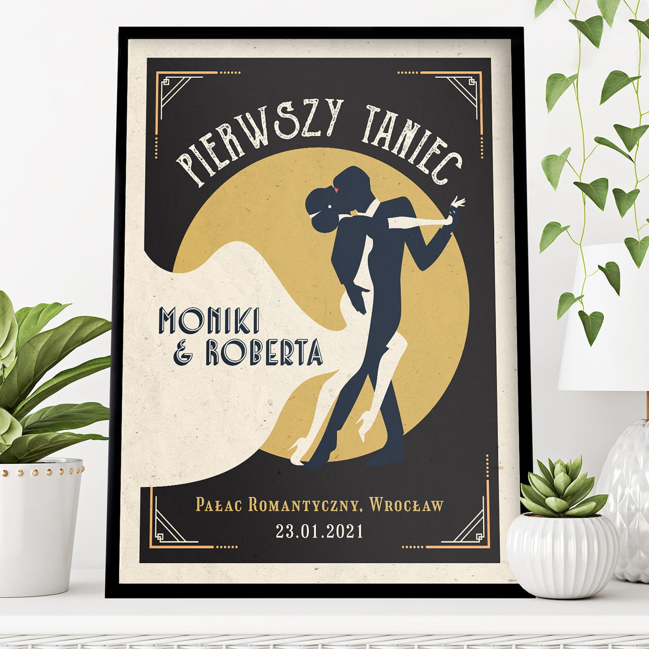 Retro plakat na pamiątkę ślubu plakat personalizowany prezent dla małżeństwa plakat na rocznicę