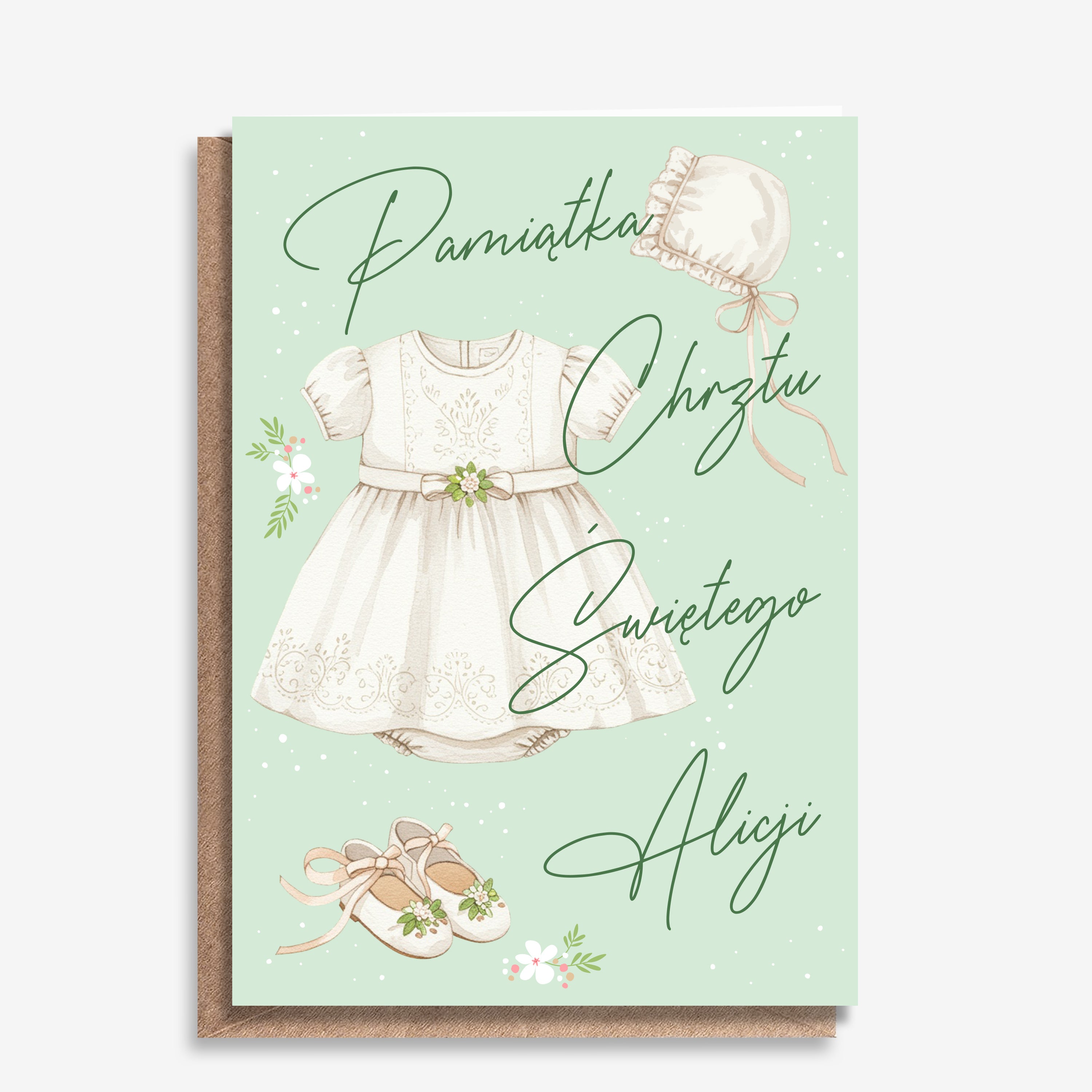 Kartka na Chrzest dla dziewczynki personalizowana kartka na Chrzest upominek na Chrzest