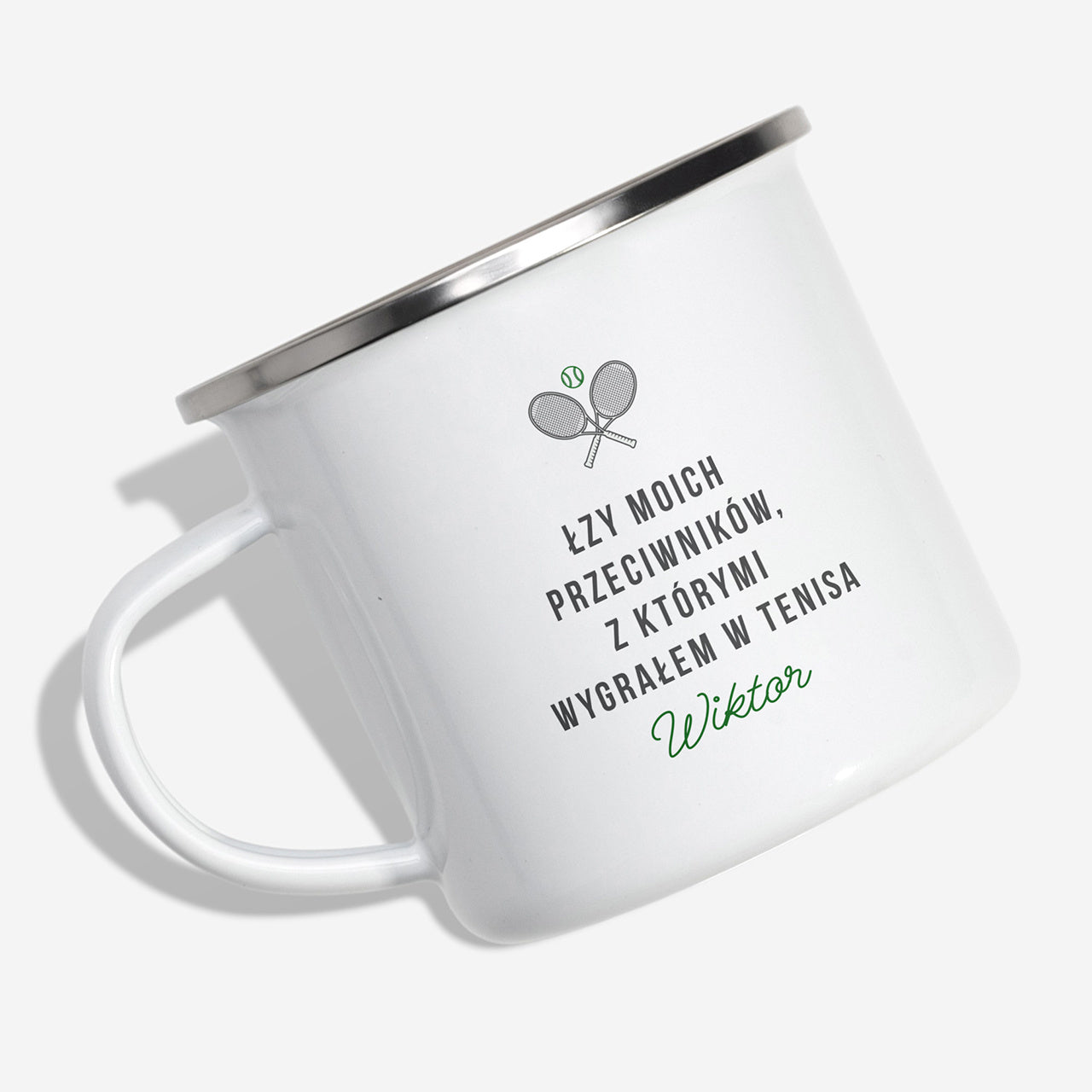 Kubek emaliowany dla tenisisty - łzy przeciwników kubek personalizowany dla sportowca