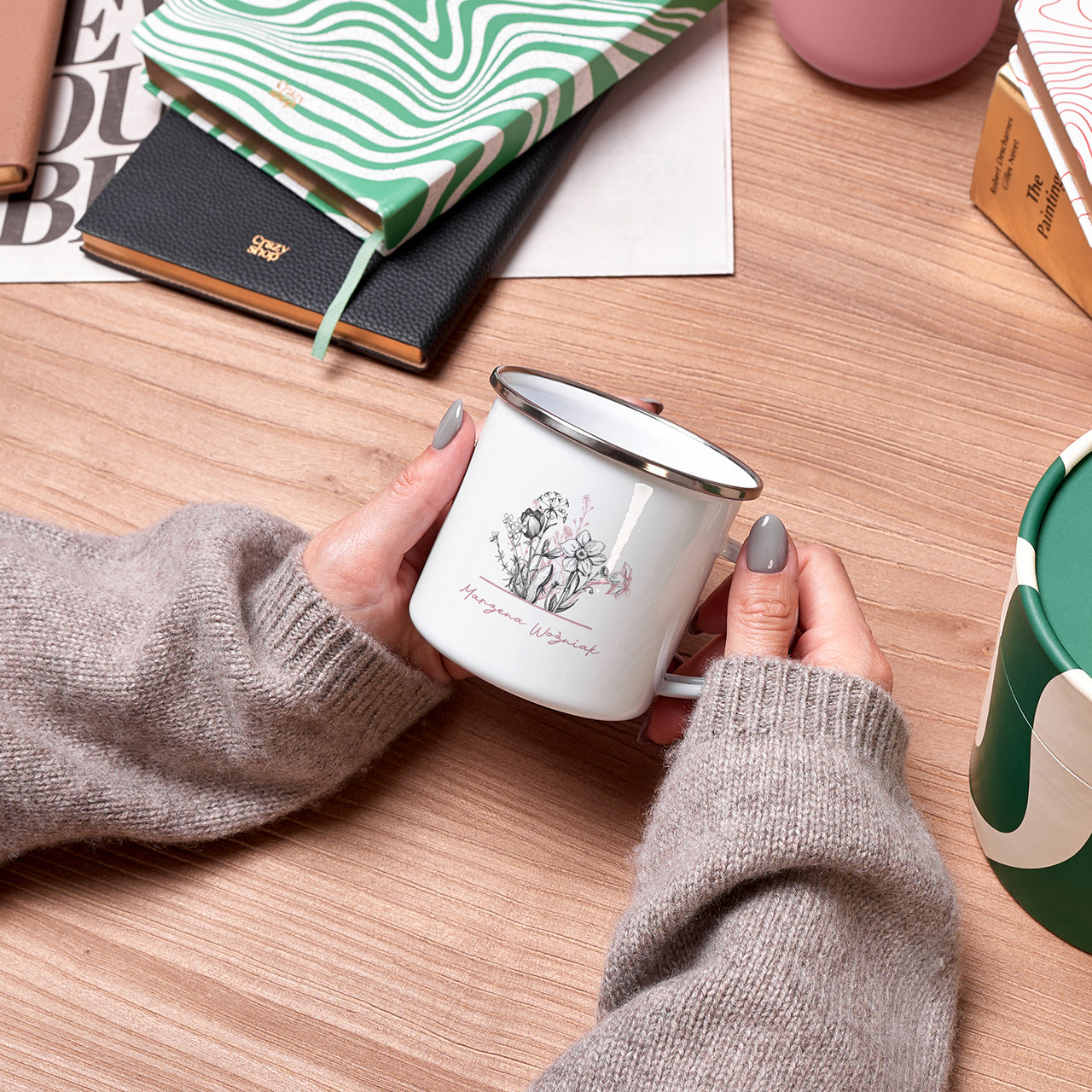 Kubek emaliowany dla ogrodniczki kubek z nadrukiem kubek personalizowany prezent dla kobiety