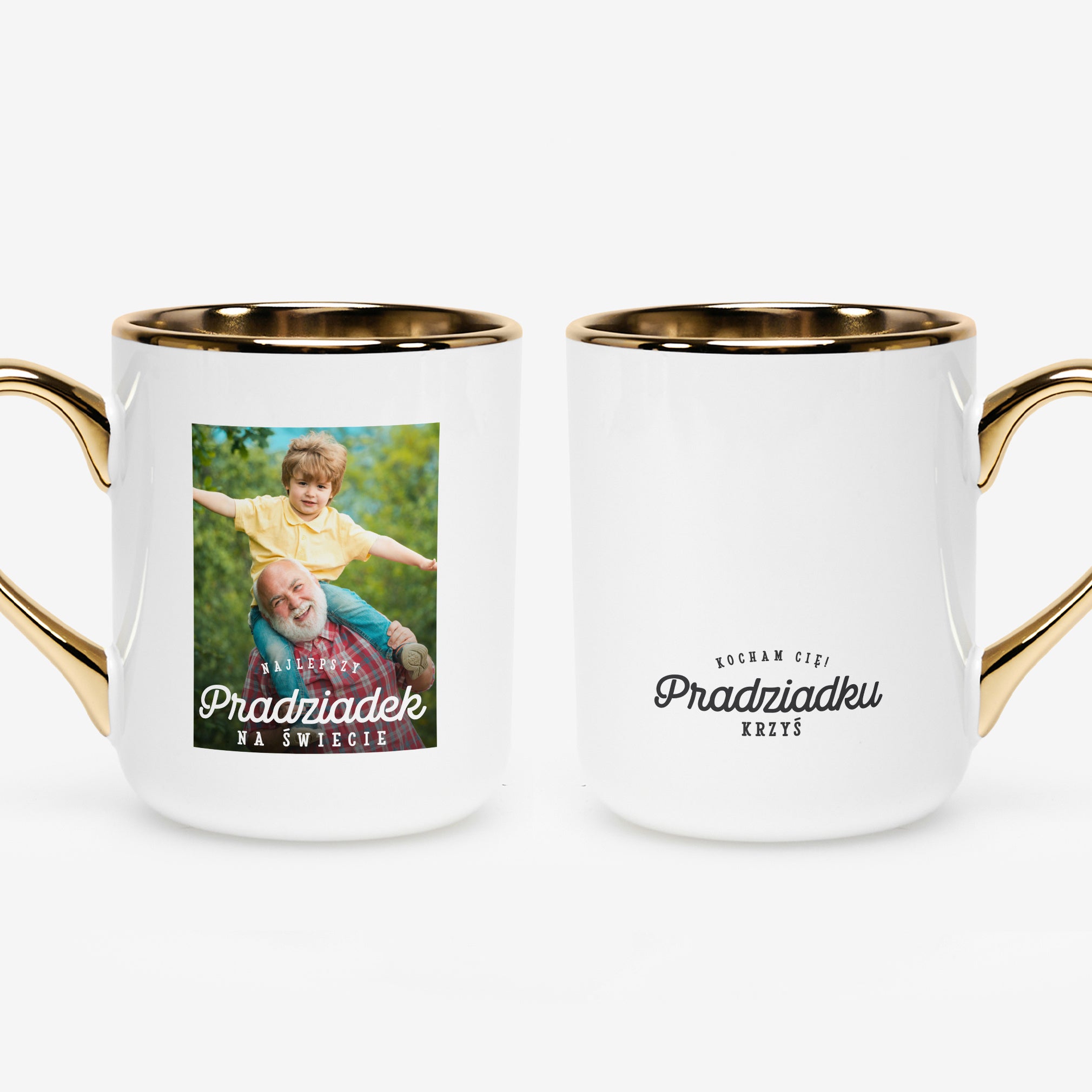 Personalizowany kubek ze złotym uchem dla pradziadka