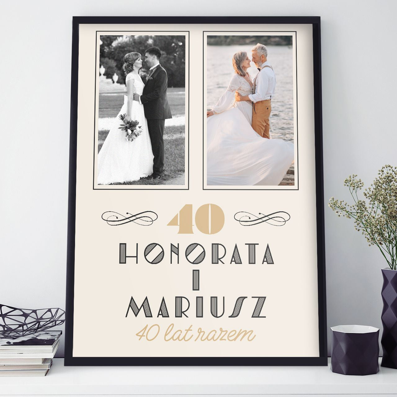 Plakat ze zdjęciem Kiedyś i dziś - prezent na 40 rocznicę ślubu plakat ze zdjęciami prezent 40 rocznica ślubu