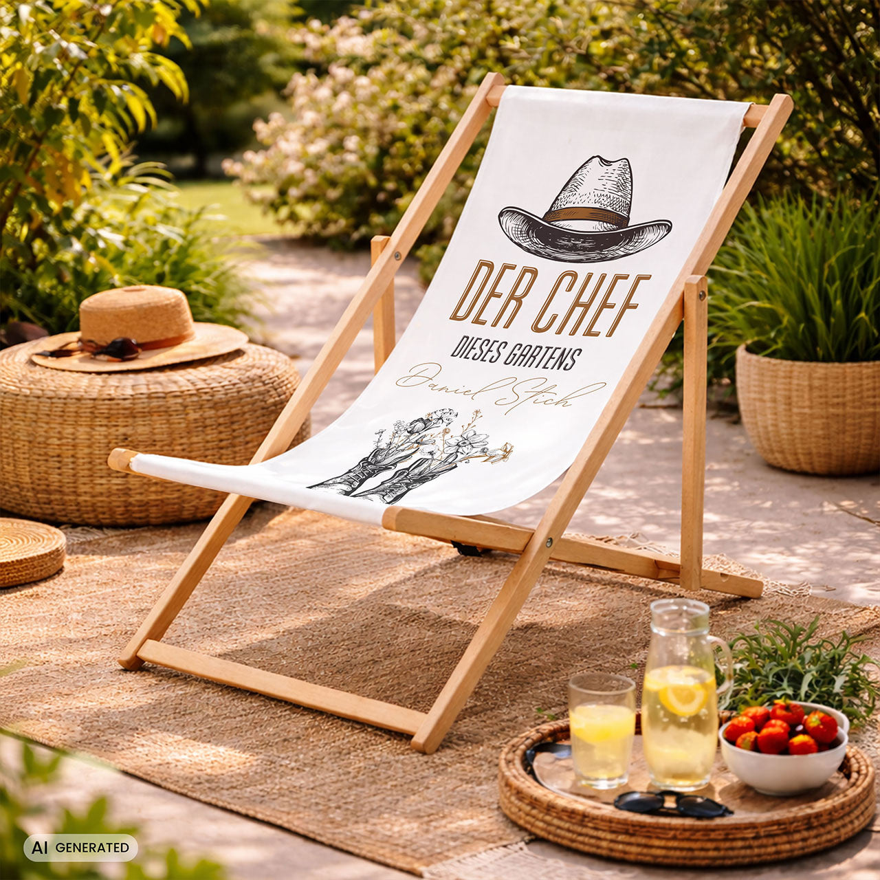 Gartenliegestuhl - DER CHEF IM GARTEN - Geburtstagsgeschenk für einen Gärtner