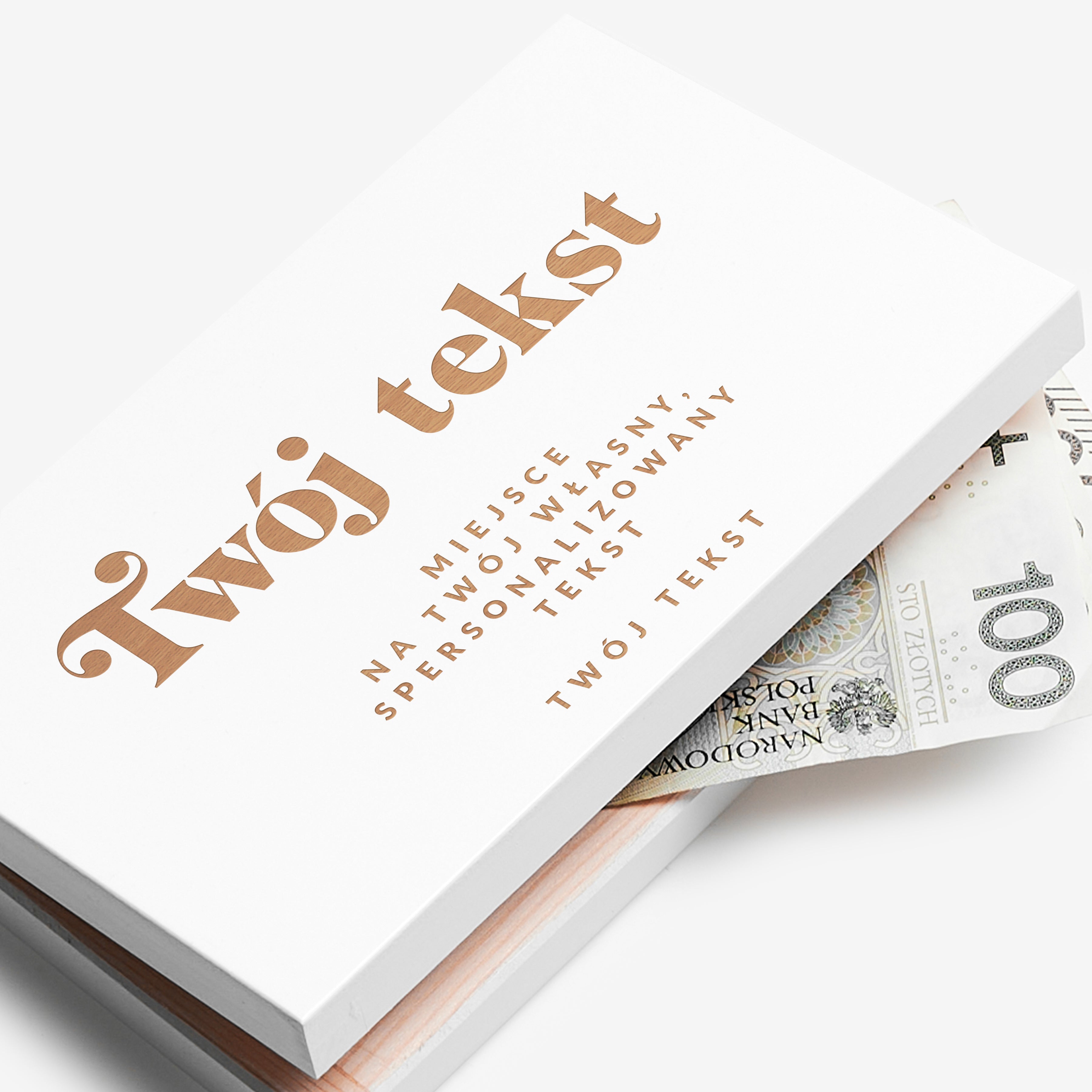 Grawerowane pudełko na pieniądze z Twoim tekstem