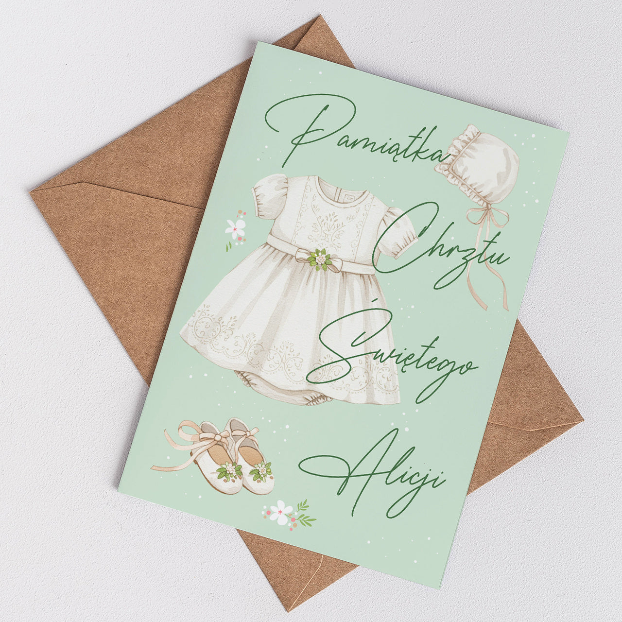 Kartka na Chrzest dla dziewczynki personalizowana kartka na Chrzest upominek na Chrzest