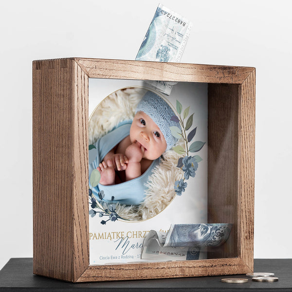 Skarbonka ze zdjęciem - prezent na Chrzest dla chłopca prezent na chrzciny pamiątka chrztu dla chłopca