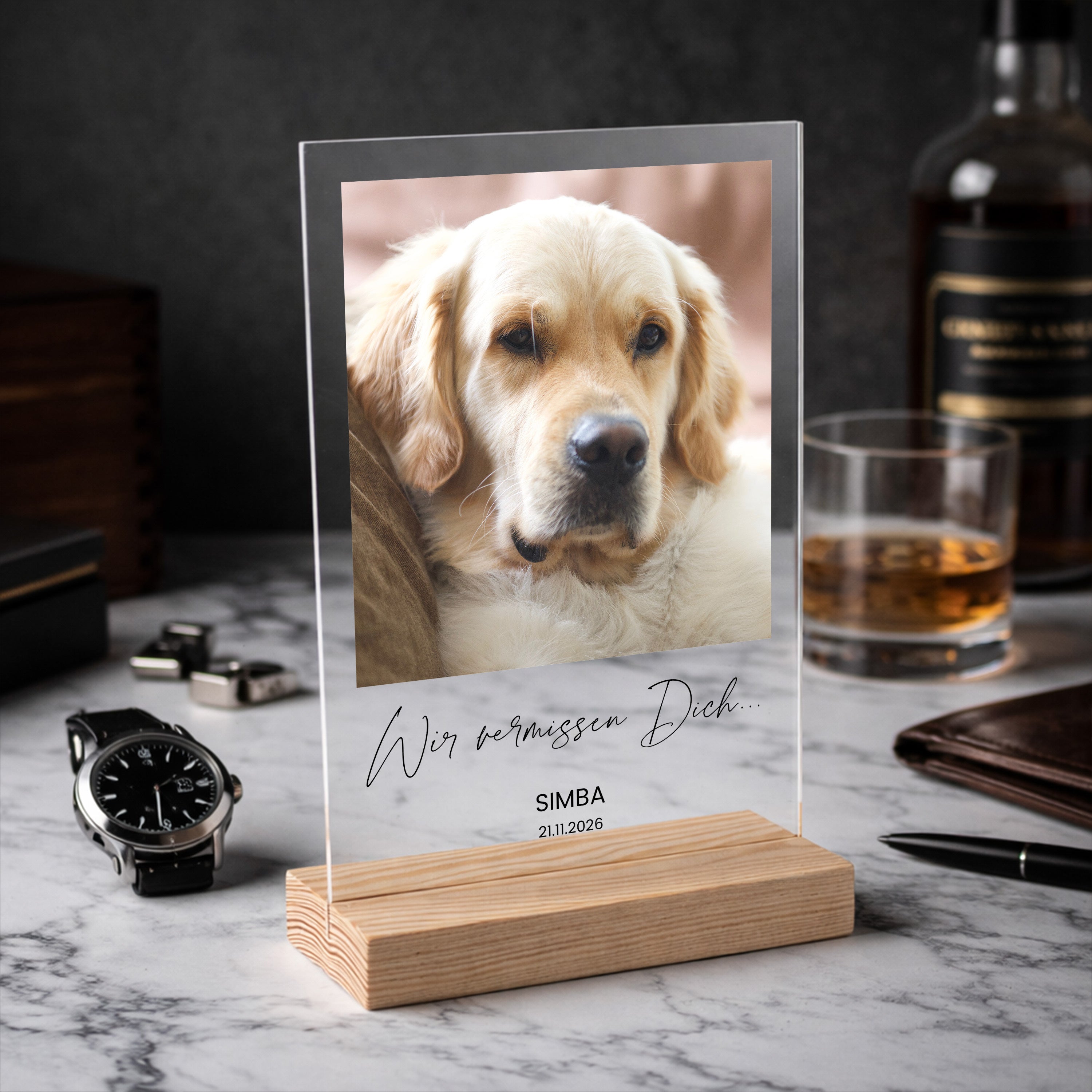 Statuette mit Foto ANDENKEN AN DEN HUND