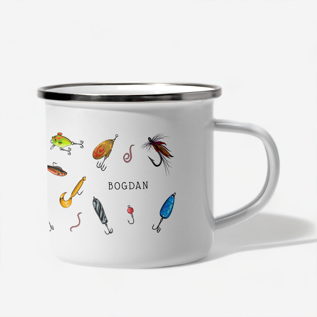 Kubek emaliowany dla wędkarza - przynęty kubek personalizowany prezent dla wędkarza kubek wędkarski