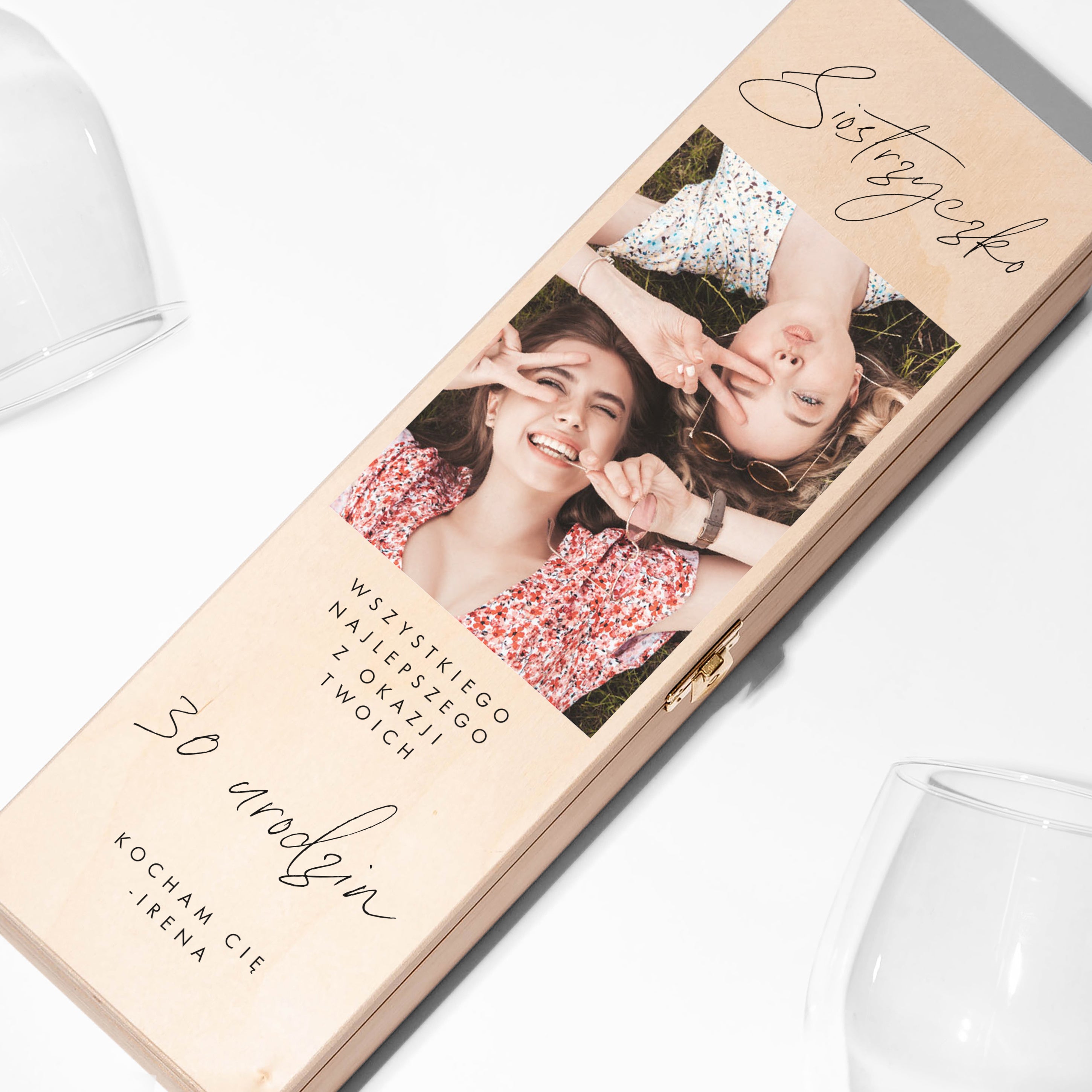 Personalizowana skrzynka na wino na 30 urodziny dla siostry