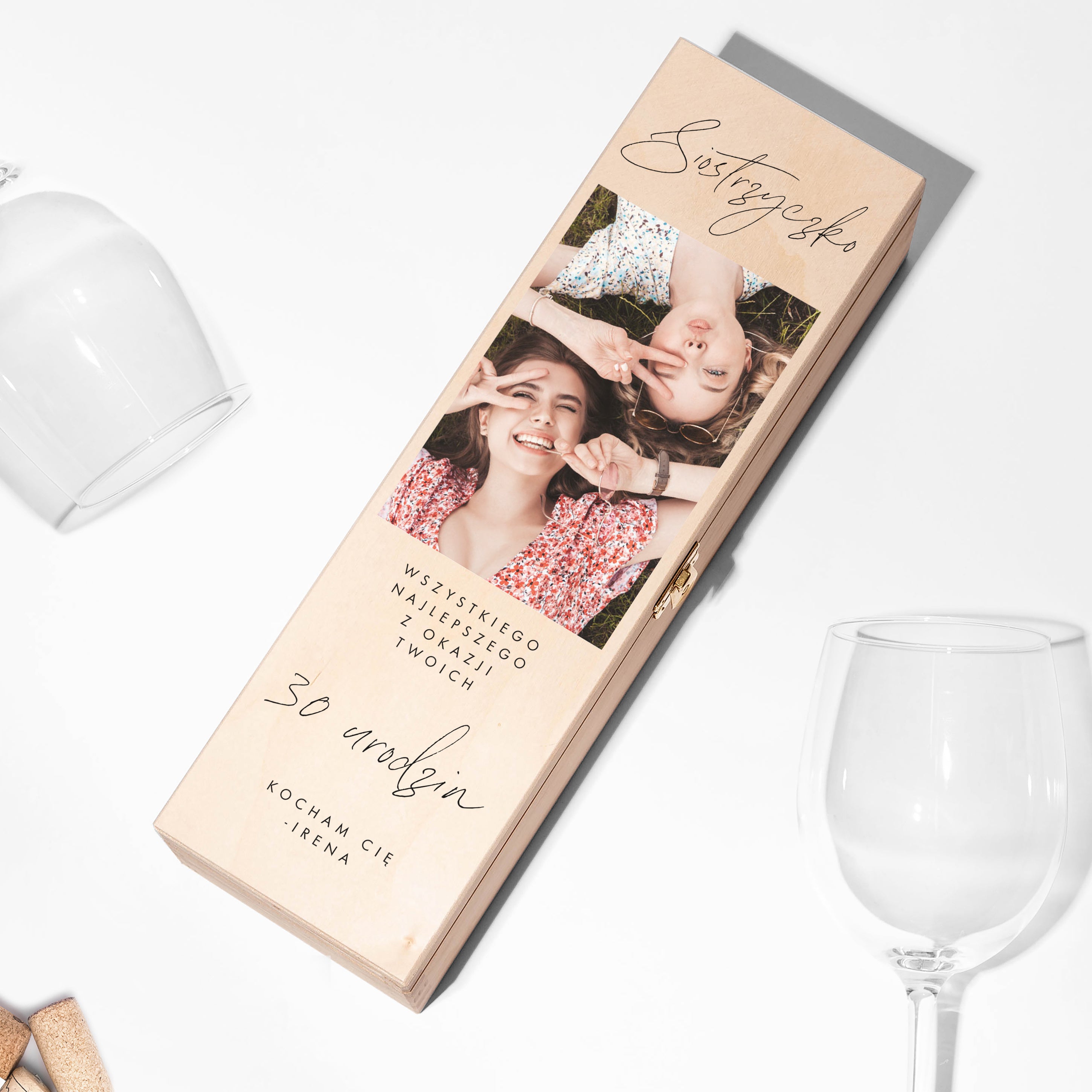 Personalizowana skrzynka na wino na 30 urodziny dla siostry