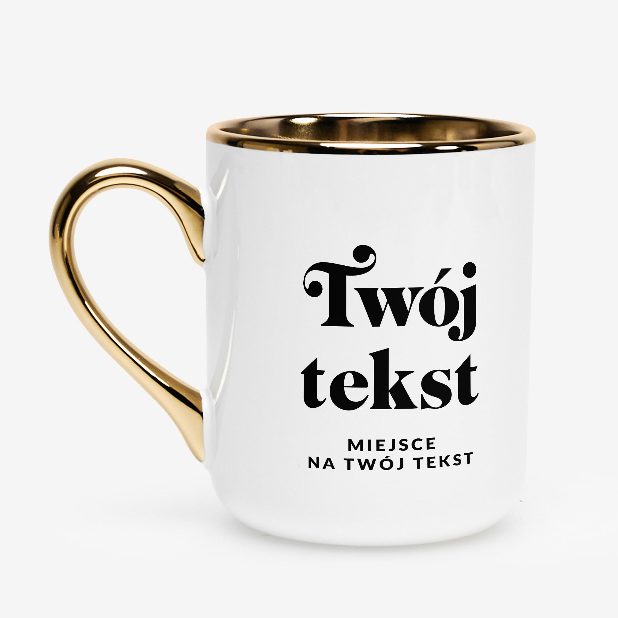 Personalizowany kubek biało-złoty - Twój Tekst kubek z nadrukiem