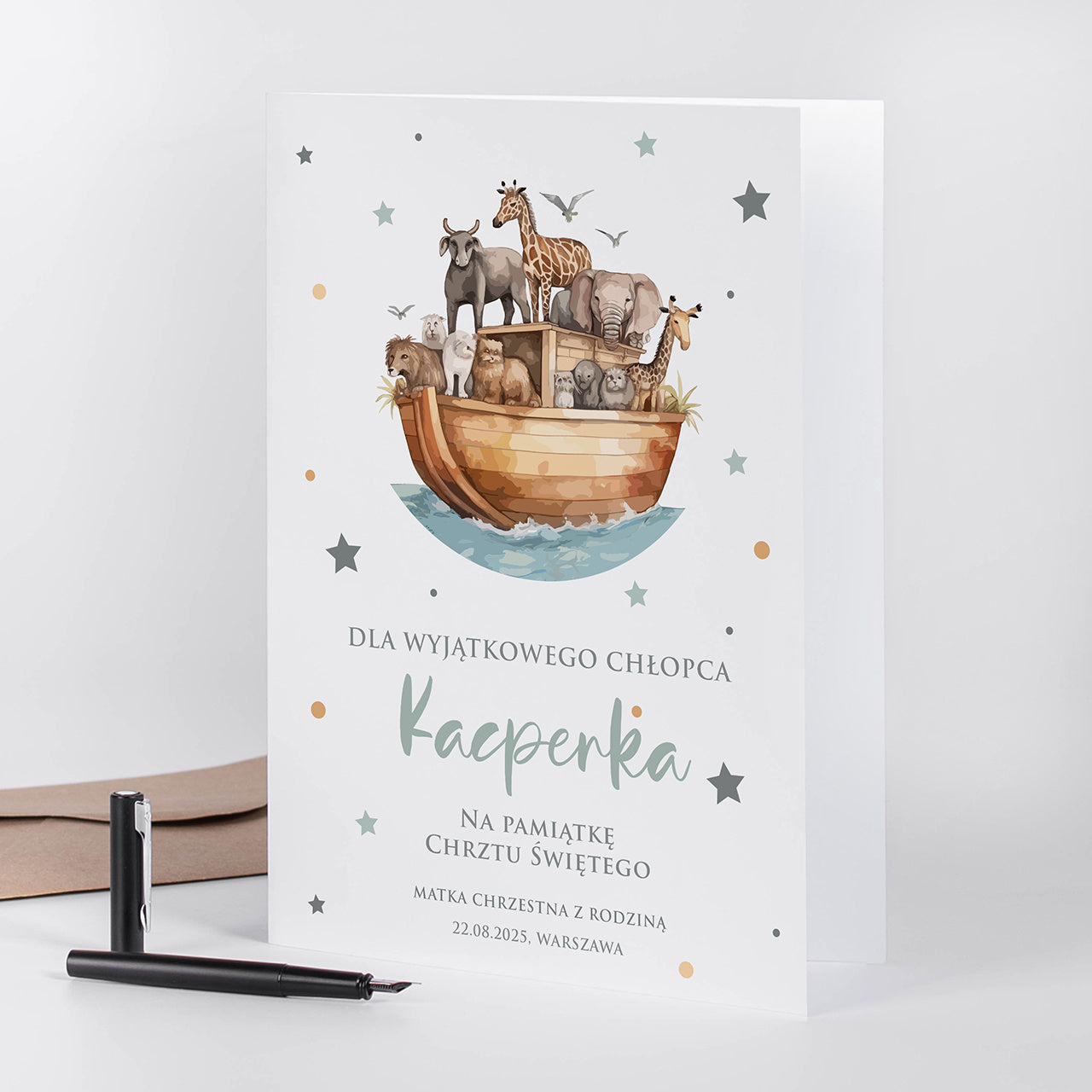 Kartka A4 na Chrzest od chrzestnej personalizowana kartka kartka na chrzest chłopca od chrzestnej 
