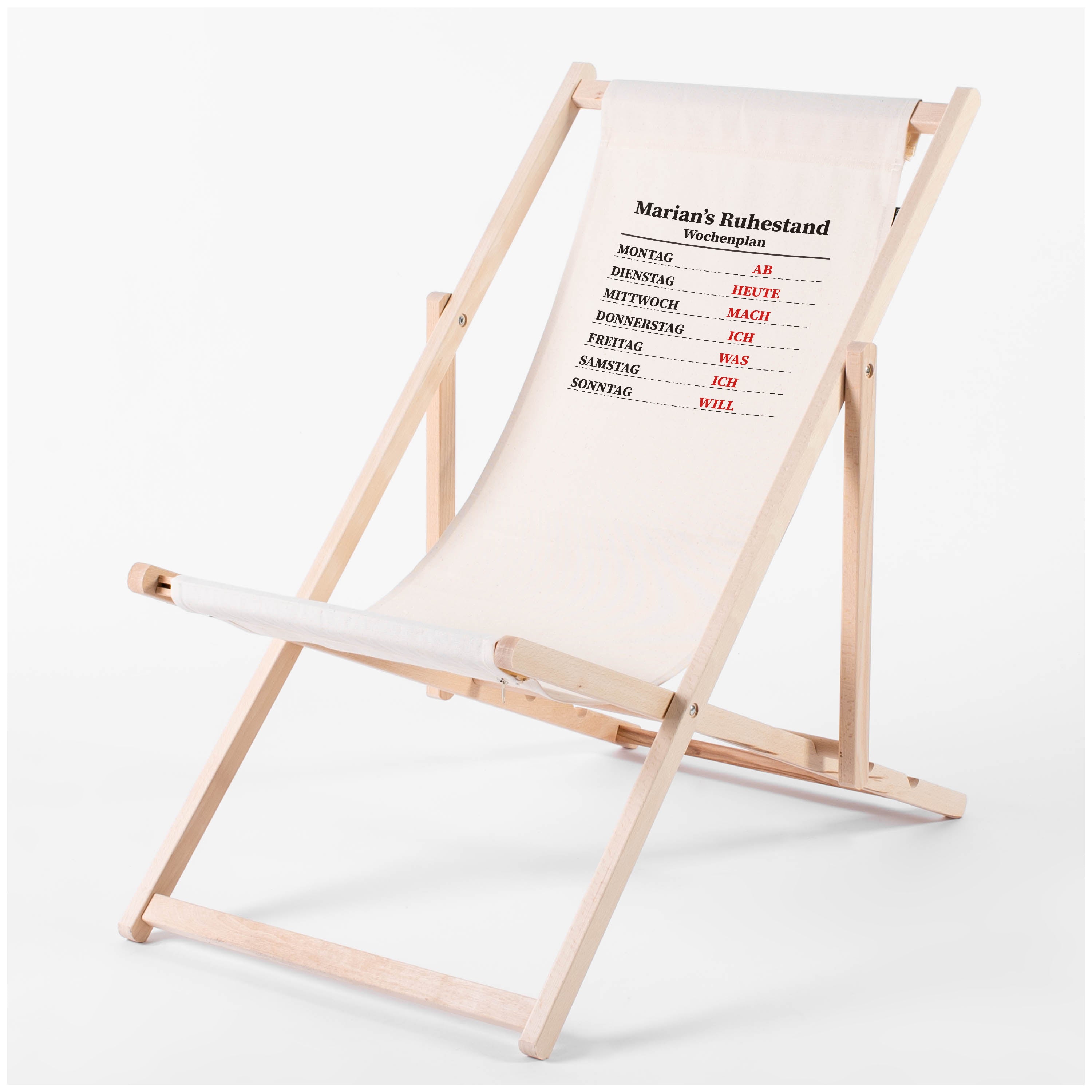 Personalisierter Liegestuhl mit Aufdruck als Gesch